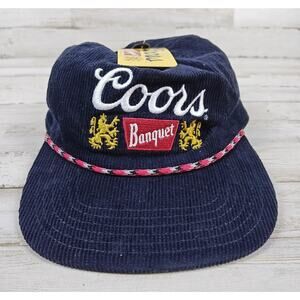 COORS Banquet Beer Navy Blue Corduroy Snapback Trucker Rope Hat Vtg Style NWT